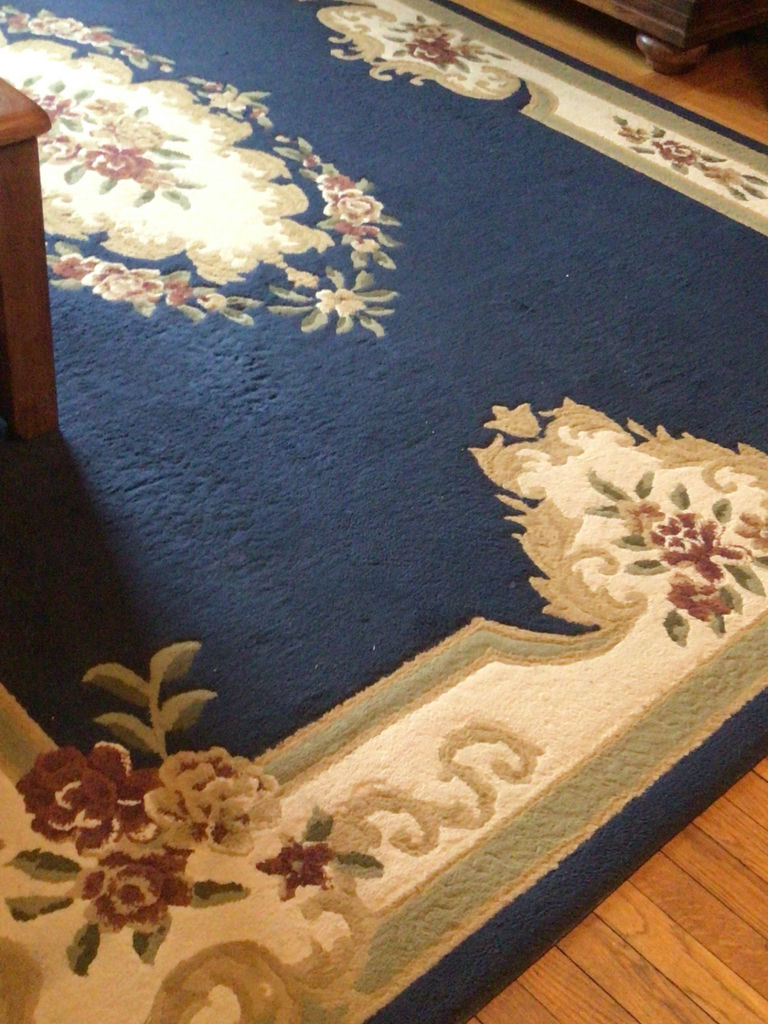 Blue area rug with floral border and Plateau Abrissone Navy  - image 2 of 3