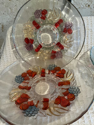 Fruit-patterned glass bowls with crystal stemware and salt/pepper shakers - Image 1 of 4
