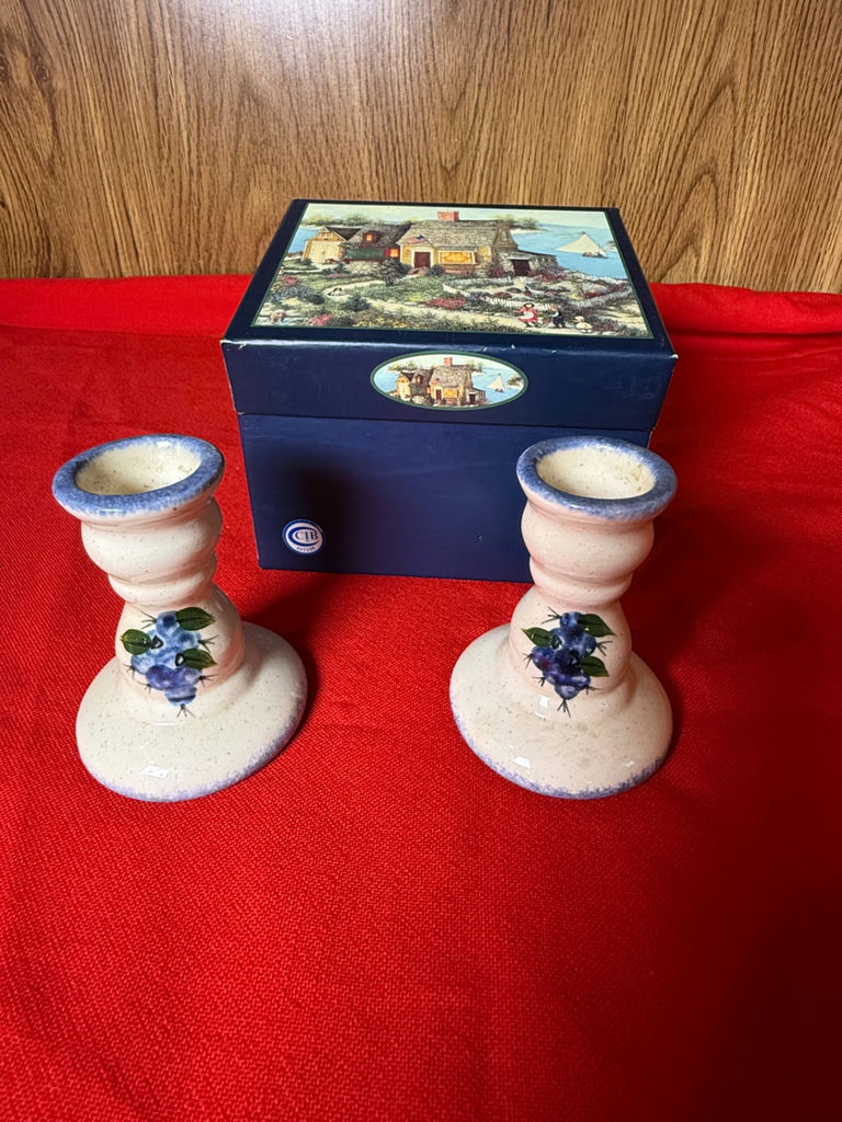 Pair of Ceramic Candle Holders with Decorative Box - image 1 of 3
