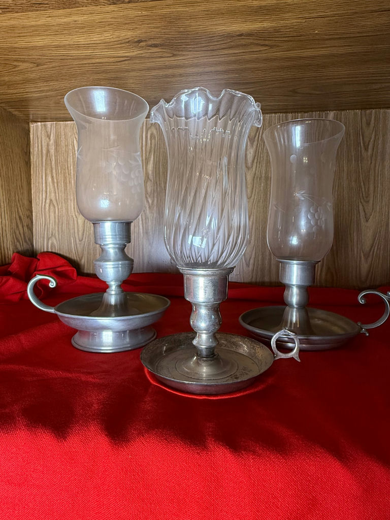 Set of Three Pewter and Glass Candle Holders - image 1 of 3
