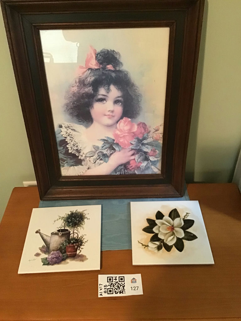 Framed Portrait Print and Decorative Floral Tiles - image 1 of 4