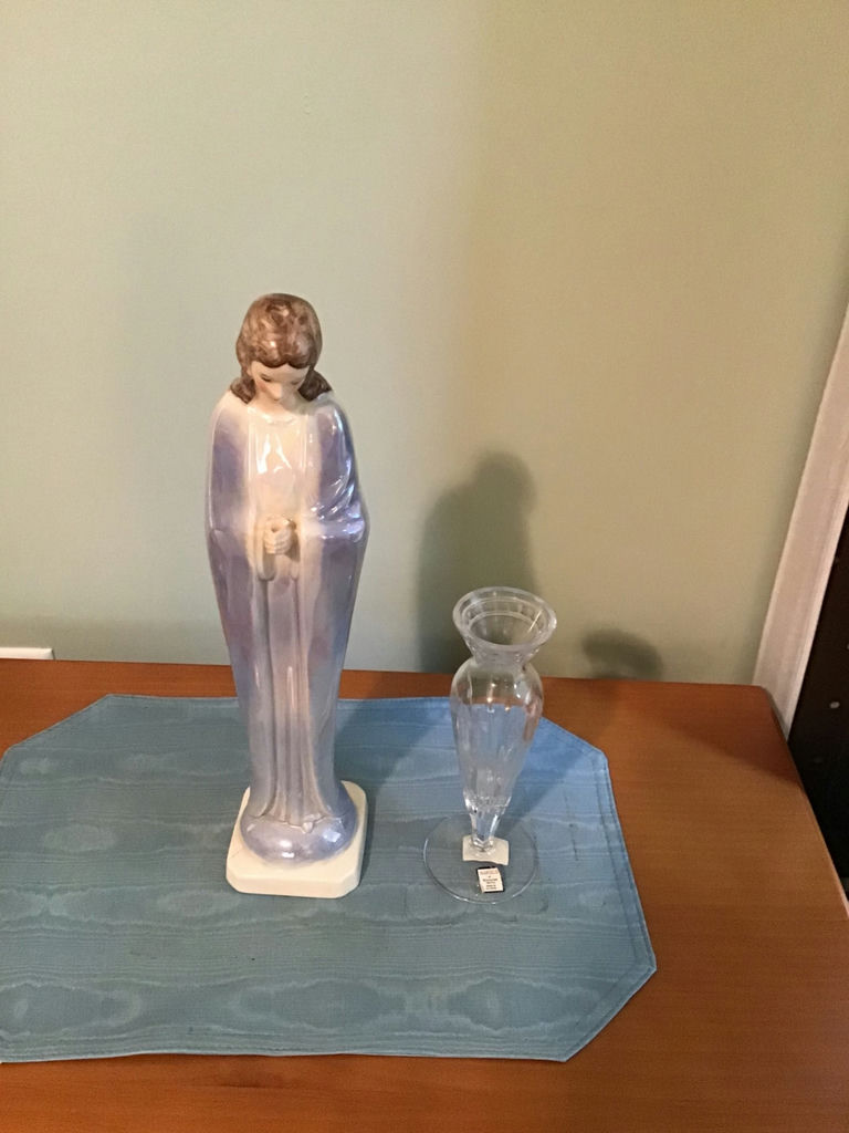 Ceramic Figurine and  marquis by Waterford Crystal Vase - image 1 of 3