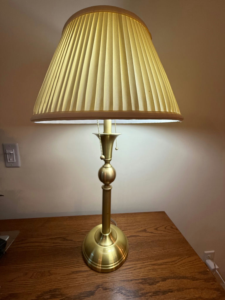 Brass Table Lamp with Pleated Shade - image 1 of 4
