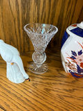 Porcelain Swan Figurines, Cut Glass Vase, and Floral Ceramic Vase - thumbnail 4 of 5