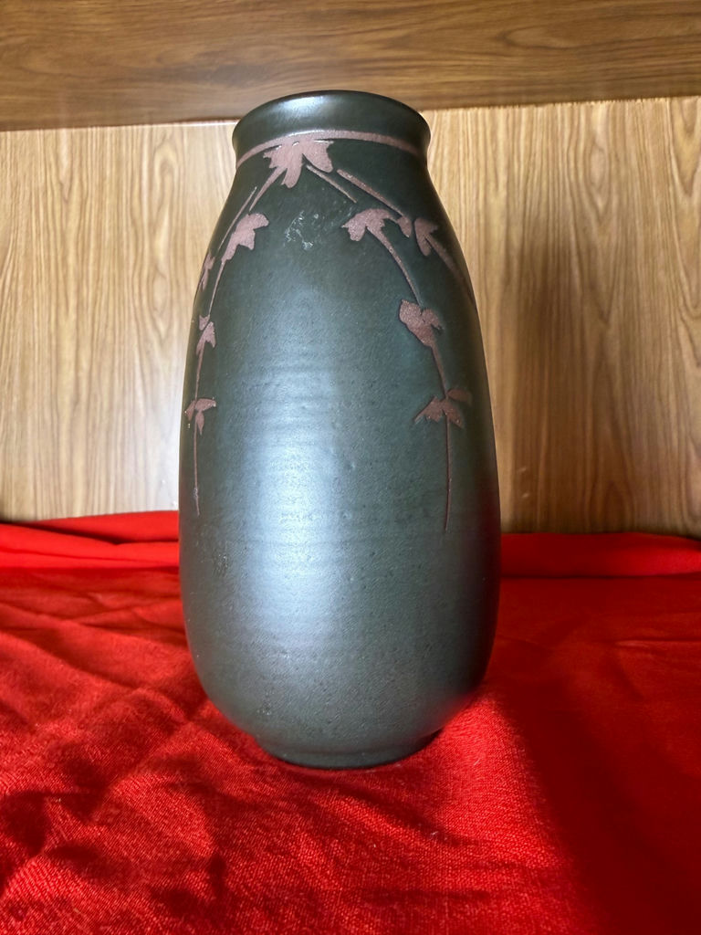 Black Ceramic Vase with Leaf Design - image 1 of 3