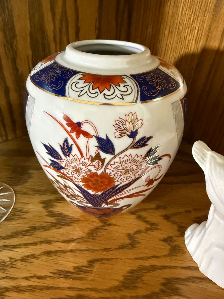Porcelain Swan Figurines, Cut Glass Vase, and Floral Ceramic Vase - image 3 of 5