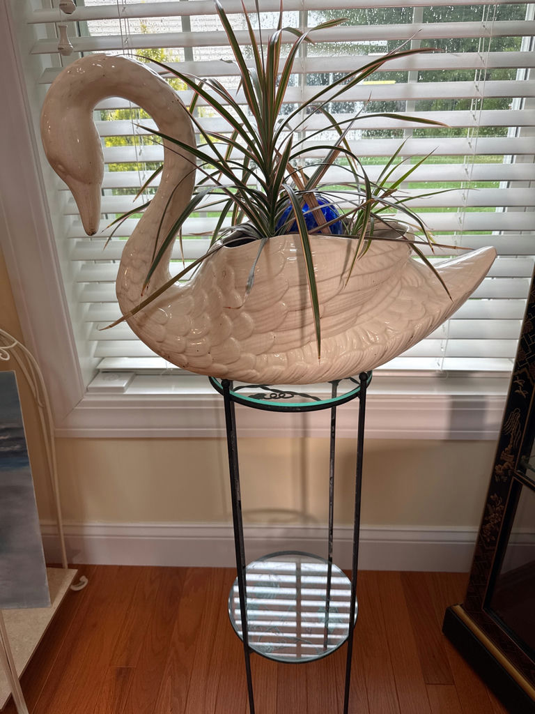 Ceramic Swan Planter with Metal Stand - image 1 of 2