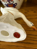 Porcelain Swan Figurines, Cut Glass Vase, and Floral Ceramic Vase - thumbnail 5 of 5
