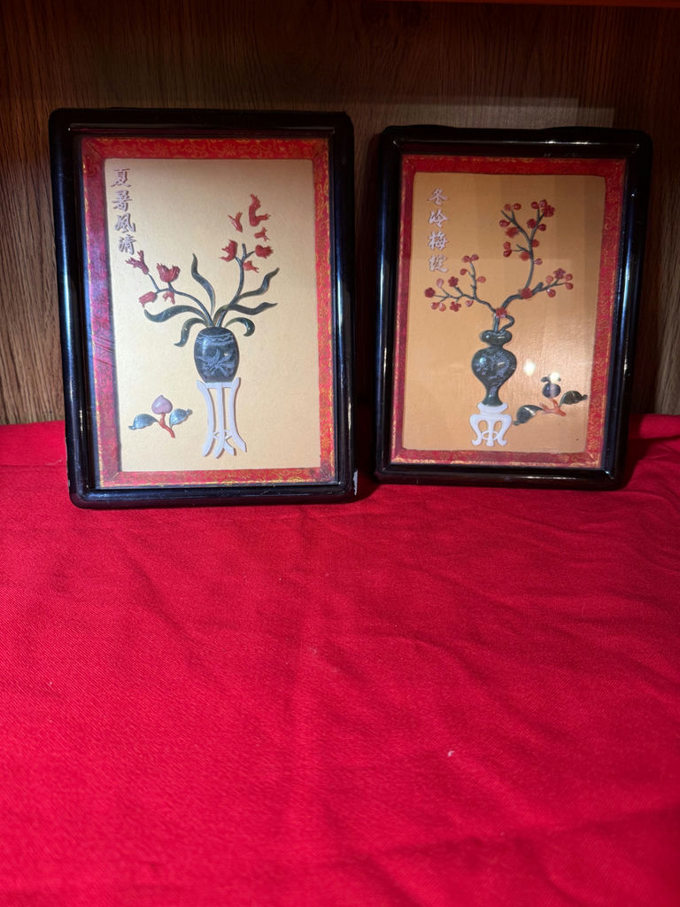Pair of Asian Style Floral Framed Wall Art Pieces - image 1 of 6