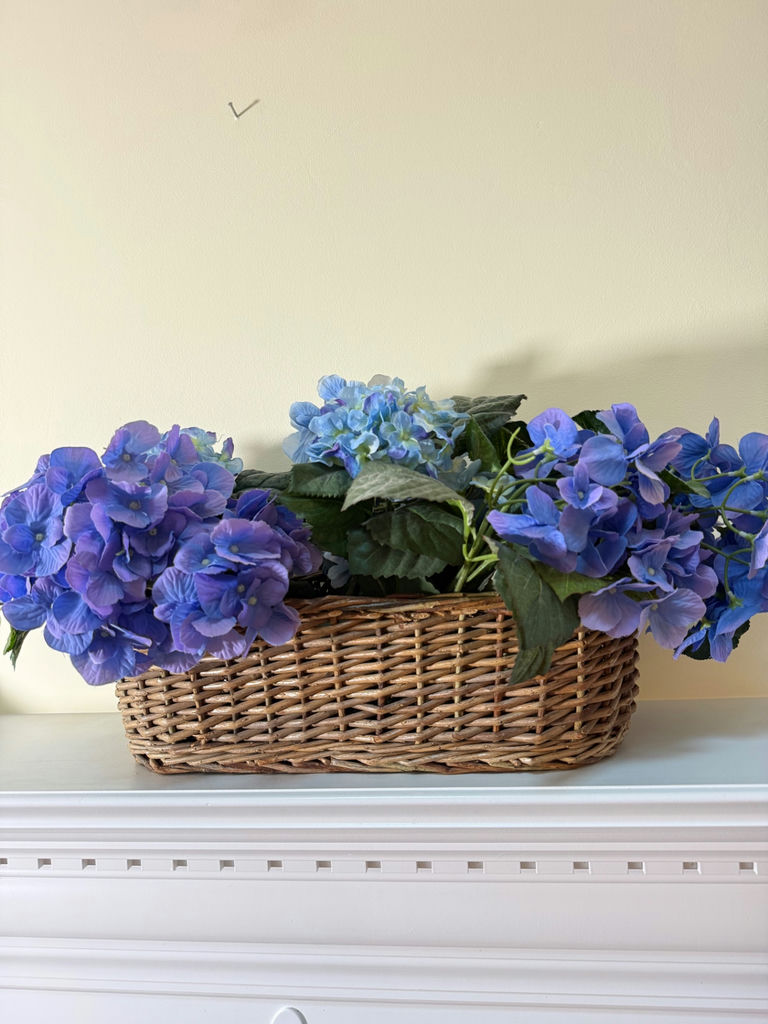 Wicker Basket with Blue Artificial Hydrangeas - image 2 of 2
