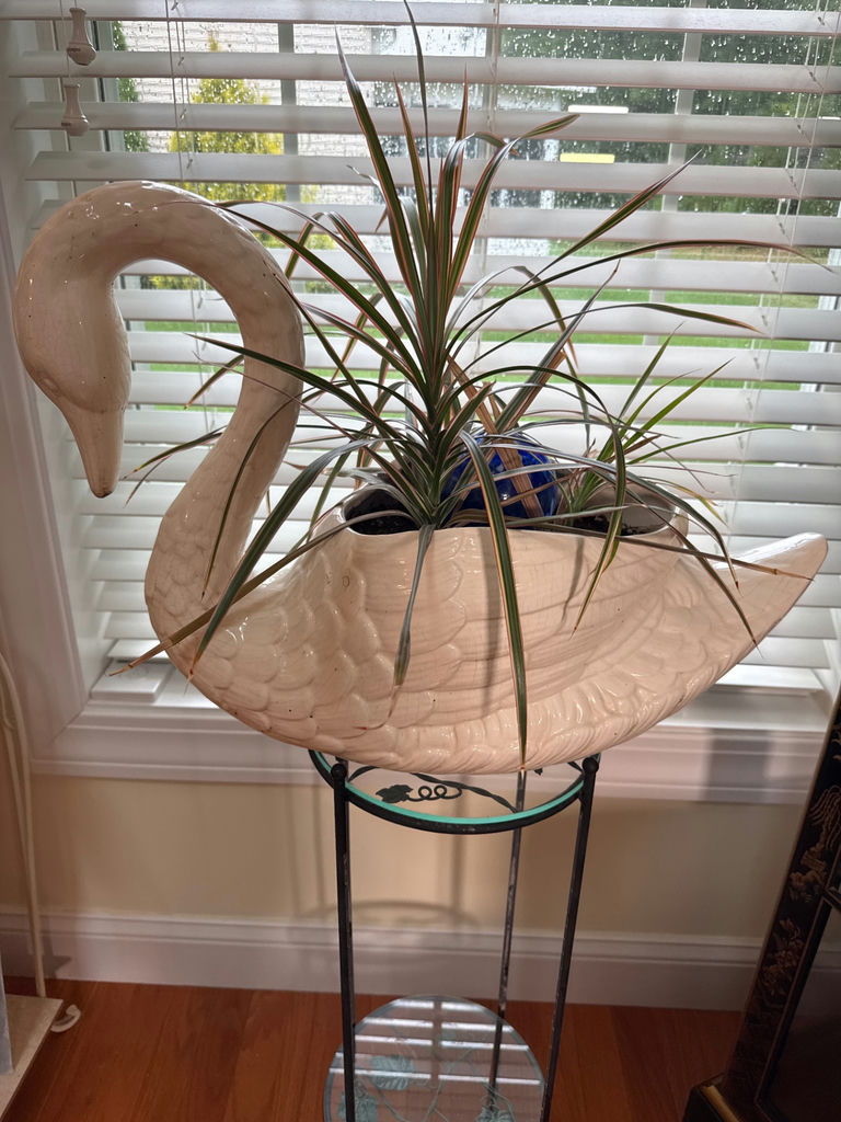 Ceramic Swan Planter with Metal Stand - image 2 of 2