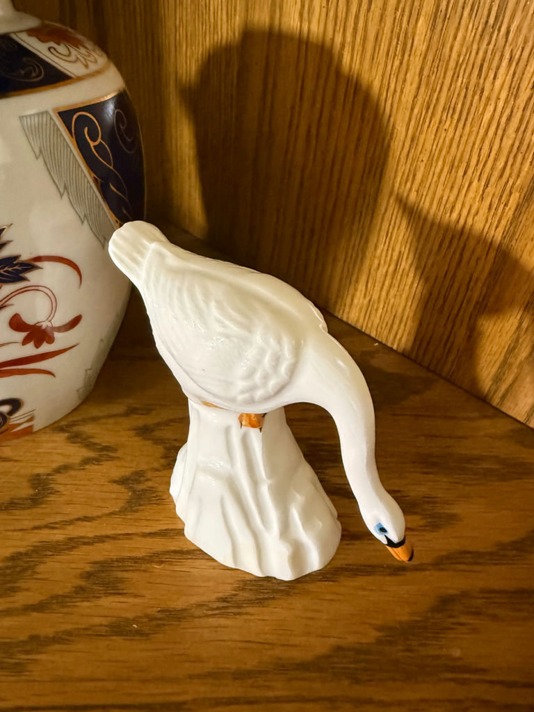 Porcelain Swan Figurines, Cut Glass Vase, and Floral Ceramic Vase - image 2 of 5