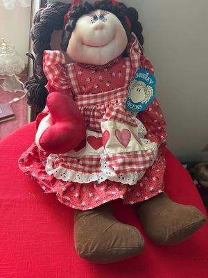 Heart-Patterned Rag Doll Plush with Tag - Image 1 of 2