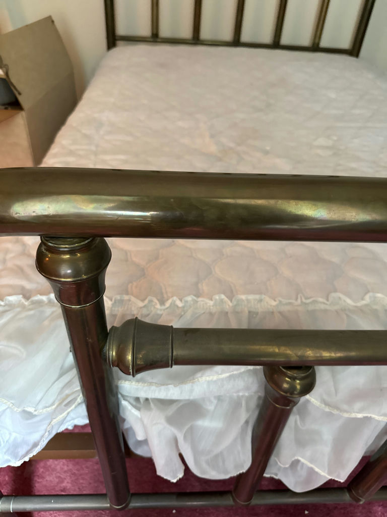 Brass full size metal bed frame with mattress - image 4 of 5