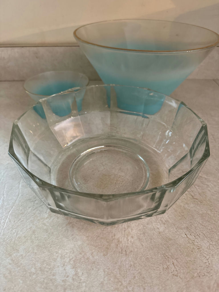 Faceted Clear Glass Bowl and Blue-Tinted Glass Vessel - image 1 of 2