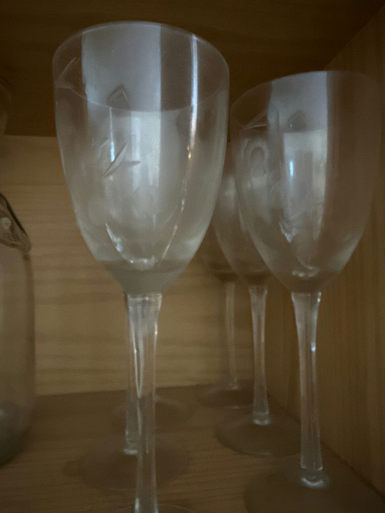 Etched Crystal Wine glasses and glass bottle - image 2 of 2