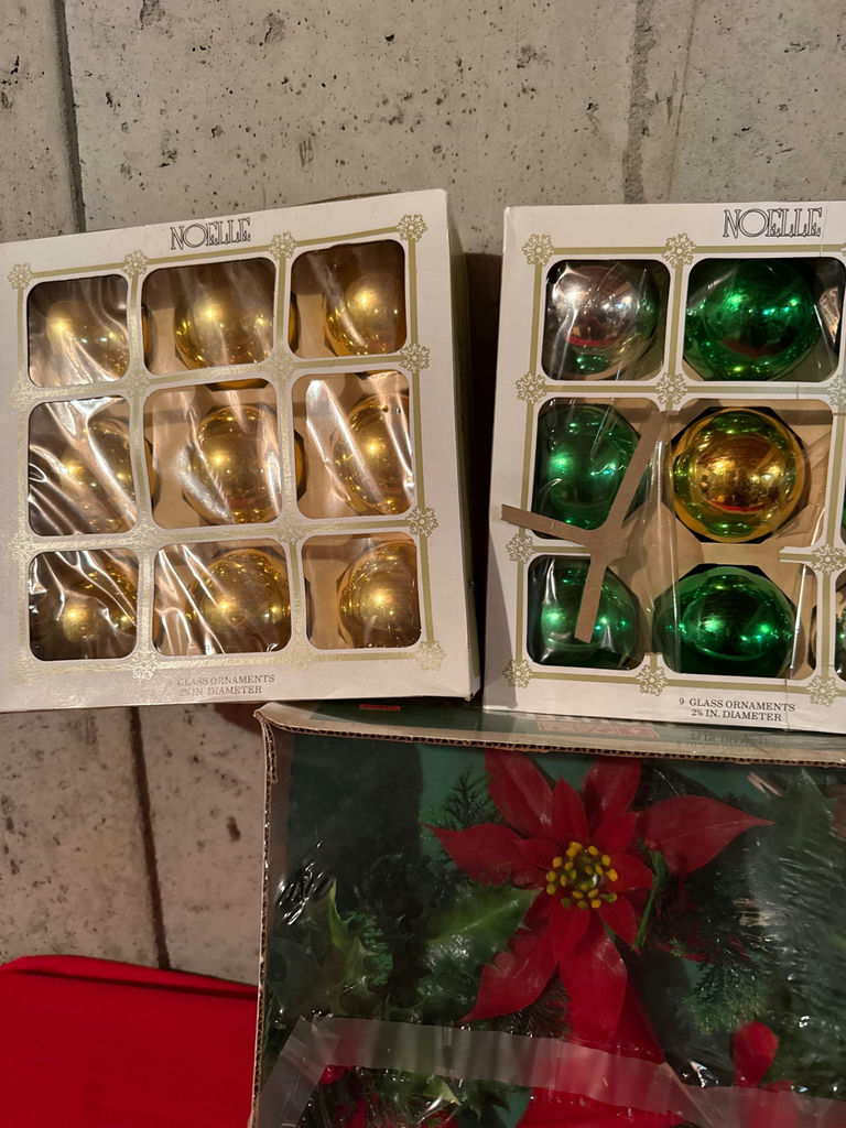 Assorted Christmas glass ornaments and poinsettia arrangement - image 2 of 4