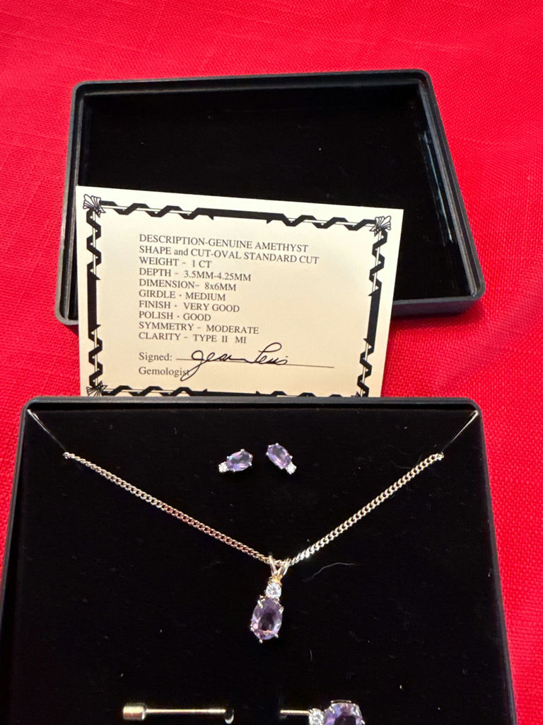 Amethyst Jewelry Set (pendant, earrings, stickpin) - image 1 of 4