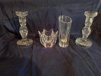 Crystal glassware: Waterford , Lenox and Orrefors candlesticks, vase, and decorative bowl - Image 1 of 5
