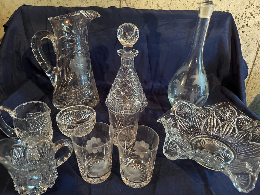Crystal glassware set with etched floral patterns - image 2 of 6