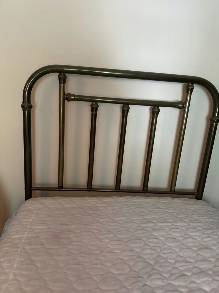 Brass full size metal bed frame with mattress - image 3 of 5