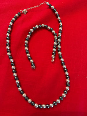 Beaded black and silver necklace and bracelet set - Image 1 of 1