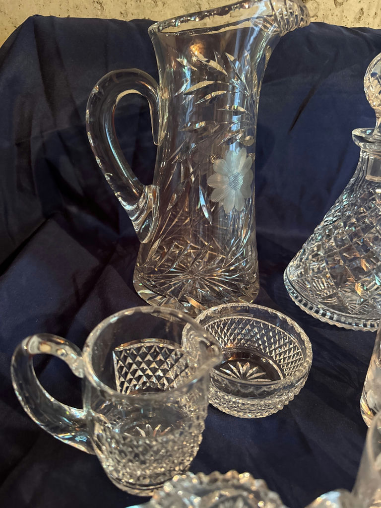 Crystal glassware set with etched floral patterns - image 3 of 6