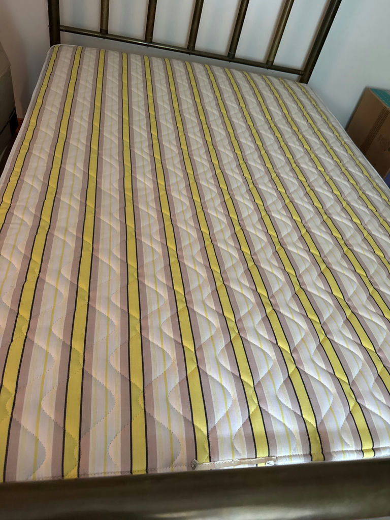 Brass full size metal bed frame with mattress - image 5 of 5