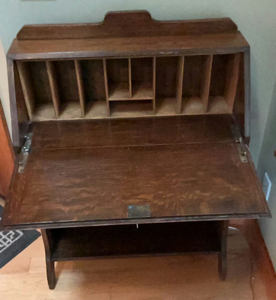 Dark wood secretary desk with drop-front writing surface - image 6 of 8