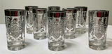 Vintage Etched glass tumblers with metallic rims - thumbnail 1 of 3