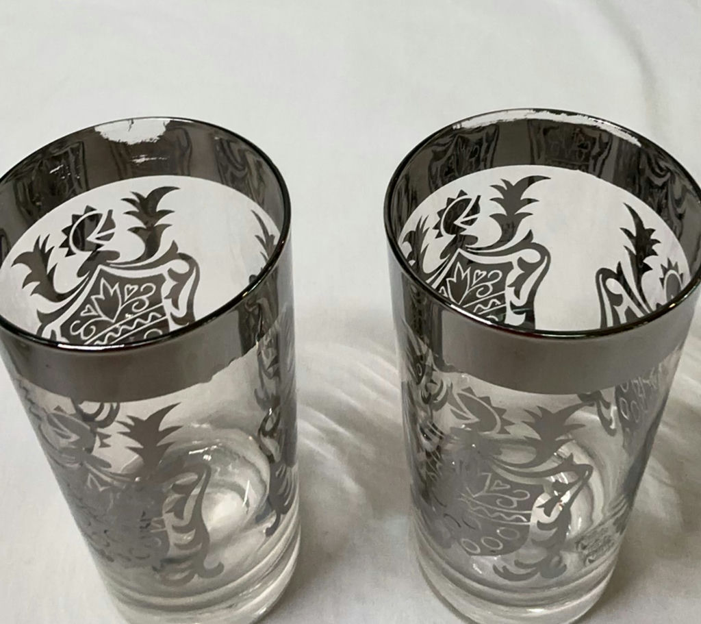 Vintage Etched glass tumblers with metallic rims - image 3 of 3