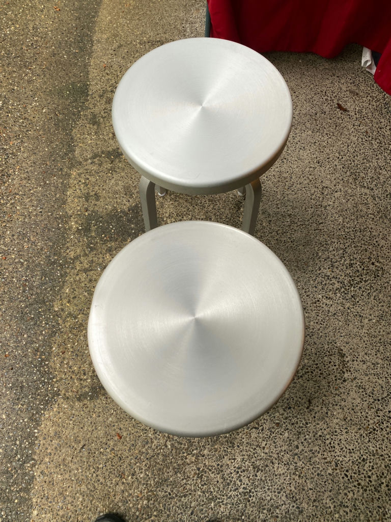 Wooden Table with Metal Stools - image 5 of 7