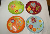 Laurie Gates floral Melamine dinnerware set with bowls, colorful plates, yellow scalloped plates, and red pedestal cups - thumbnail 2 of 6