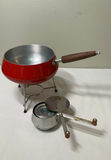 Red fondue pot on stand with burner and colored-handle skewers - thumbnail 2 of 3