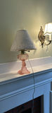 Pink Depression Glass Hurricane Table Lamp with Floral Shade - thumbnail 2 of 3