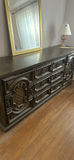 Dark Wood Dresser with Carved Cabinet Doors - thumbnail 1 of 4