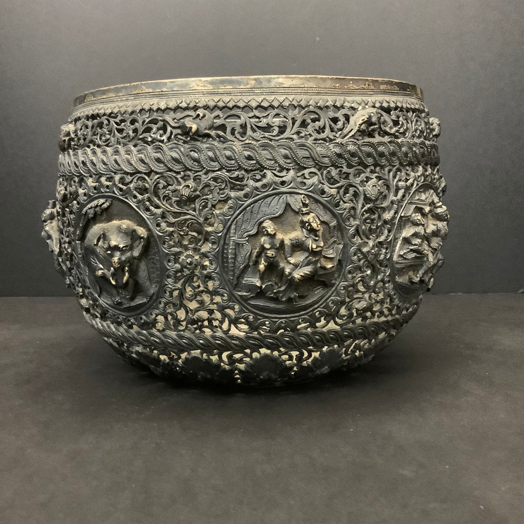 Burmese Filagree Repousse Silver Plate Bowl - image 1 of 8