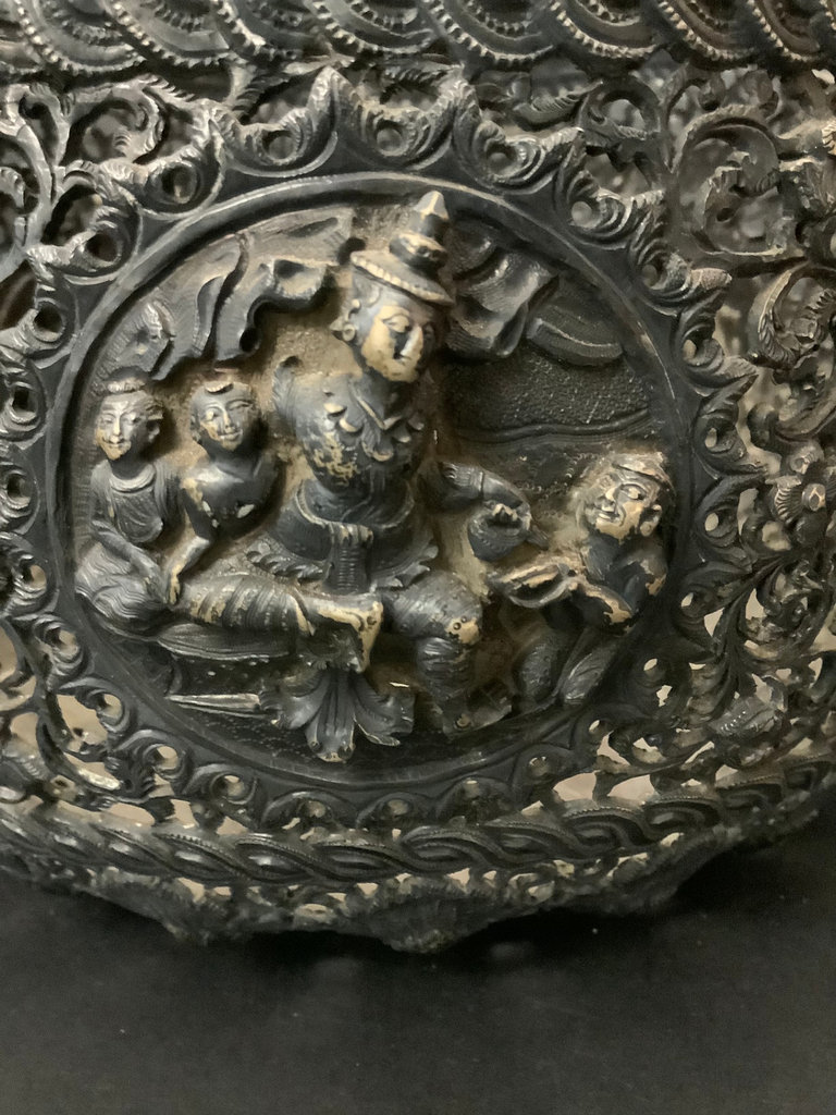 Burmese Filagree Repousse Silver Plate Bowl - image 6 of 8