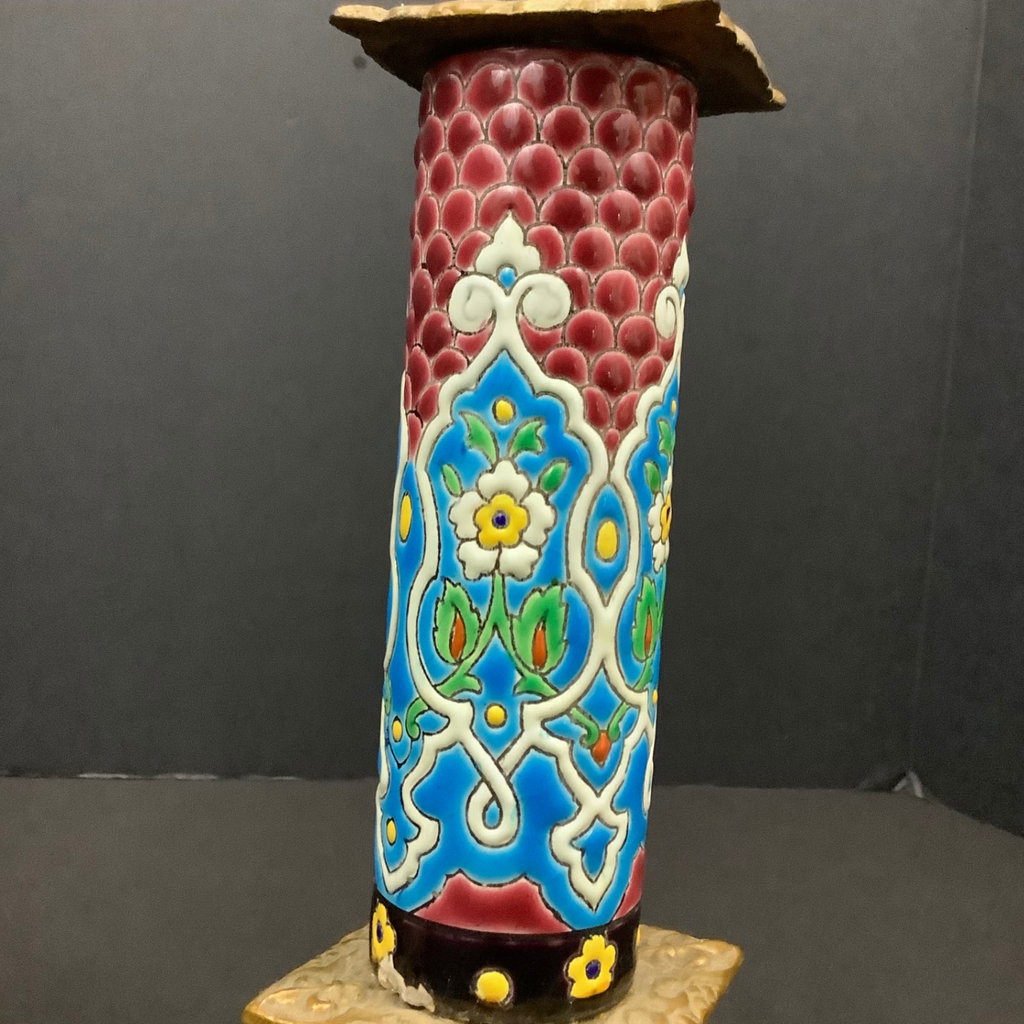 Antique Longwy Faience & Brass Candleholders  - image 2 of 7