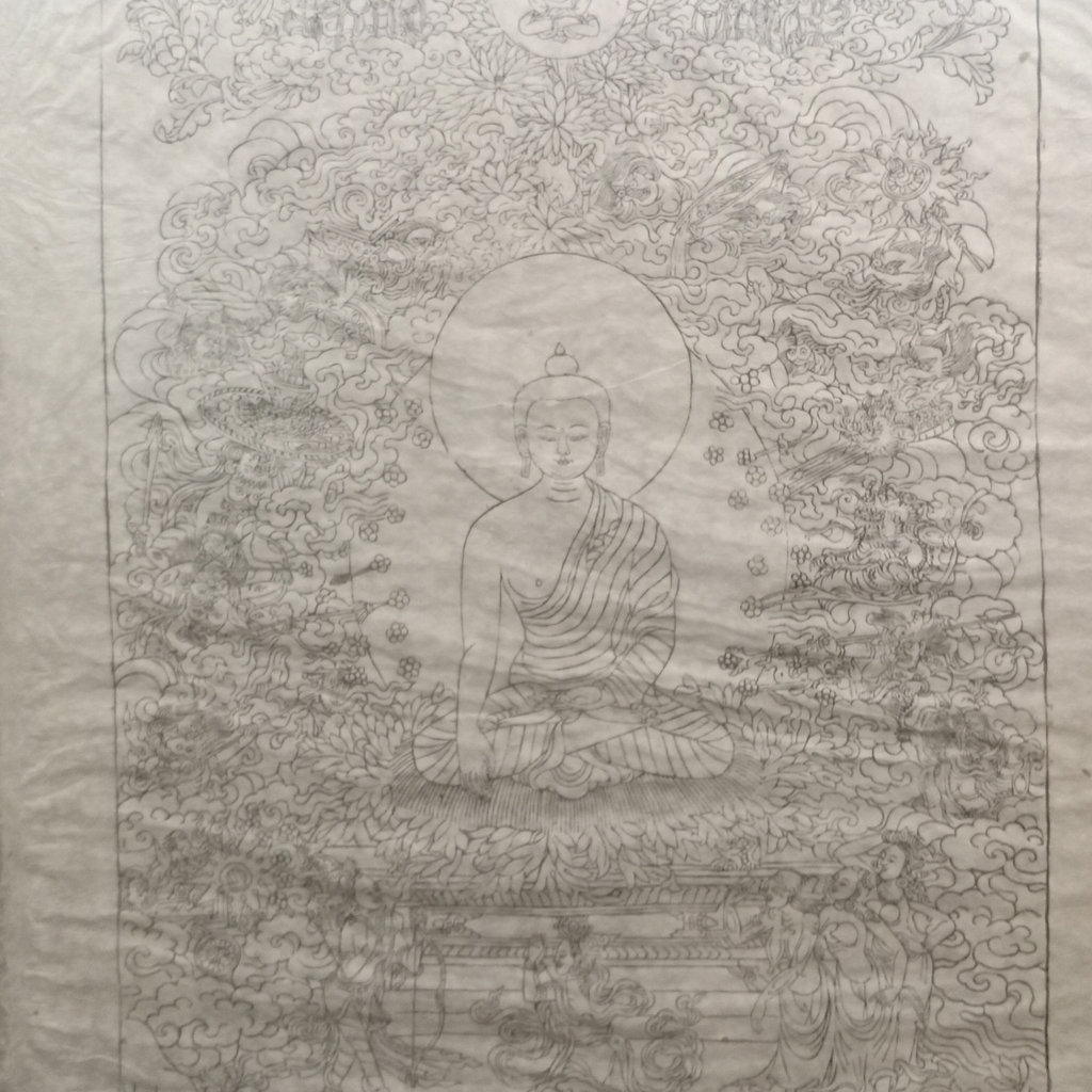 Vintage Framed Buddha with His Assembly Woodcut - image 3 of 10