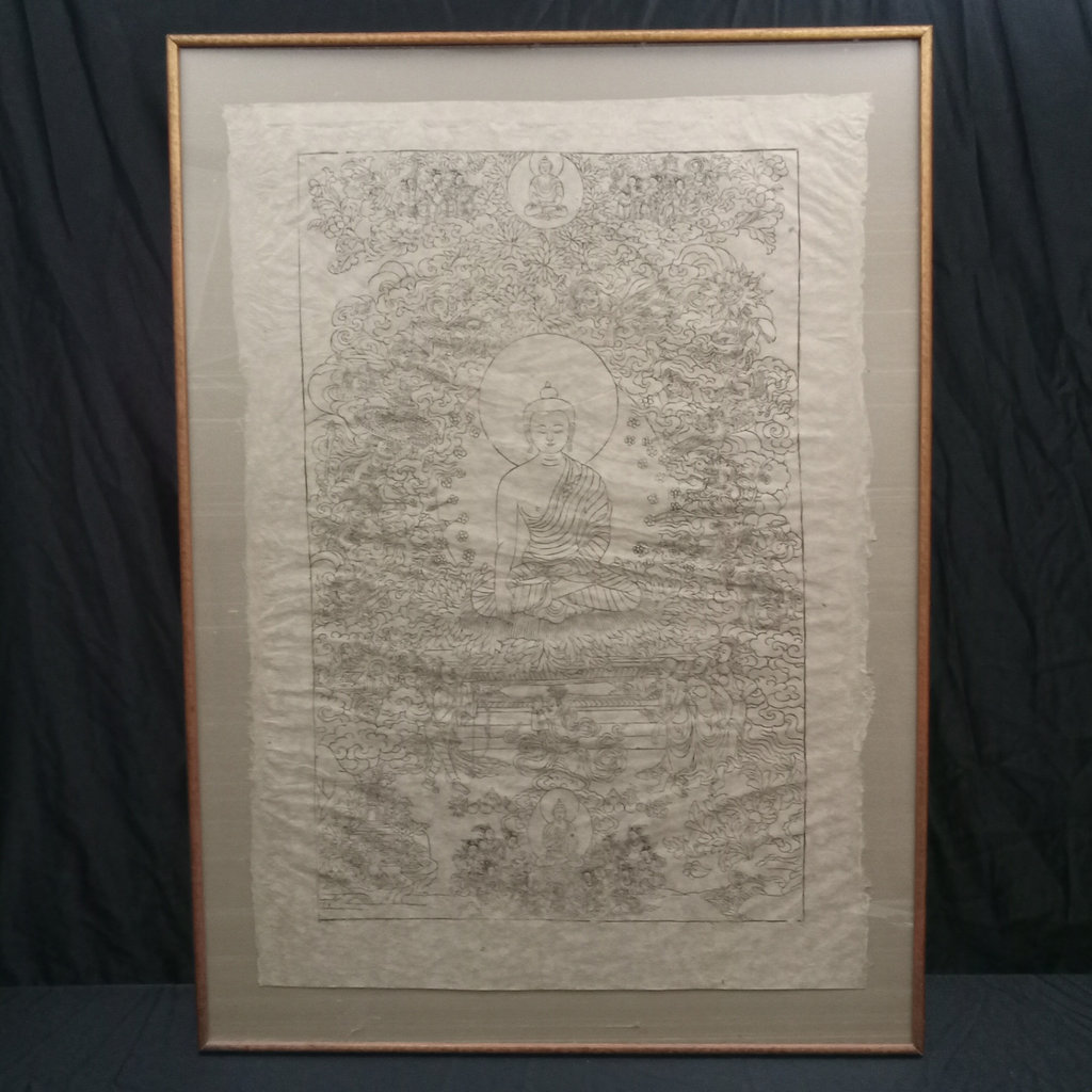 Vintage Framed Buddha with His Assembly Woodcut - image 2 of 10
