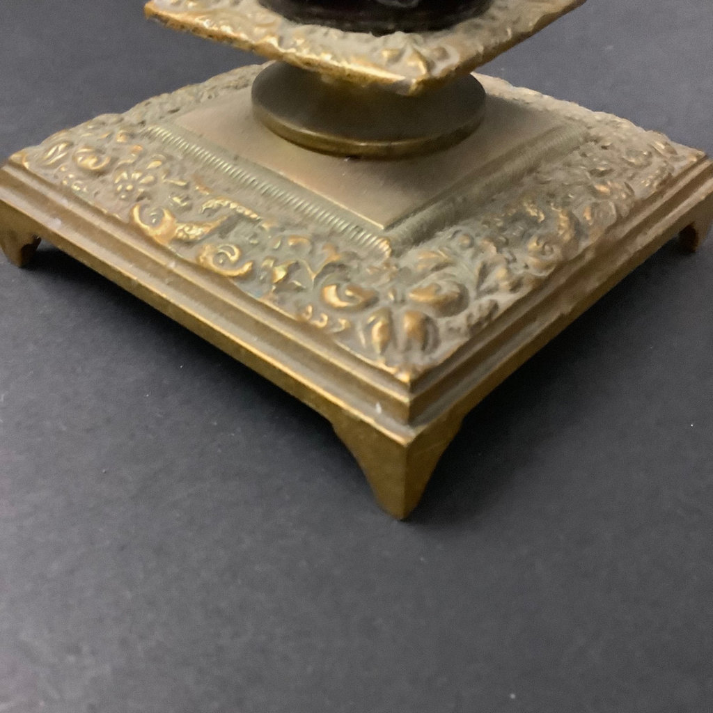 Antique Longwy Faience & Brass Candleholders  - image 4 of 7