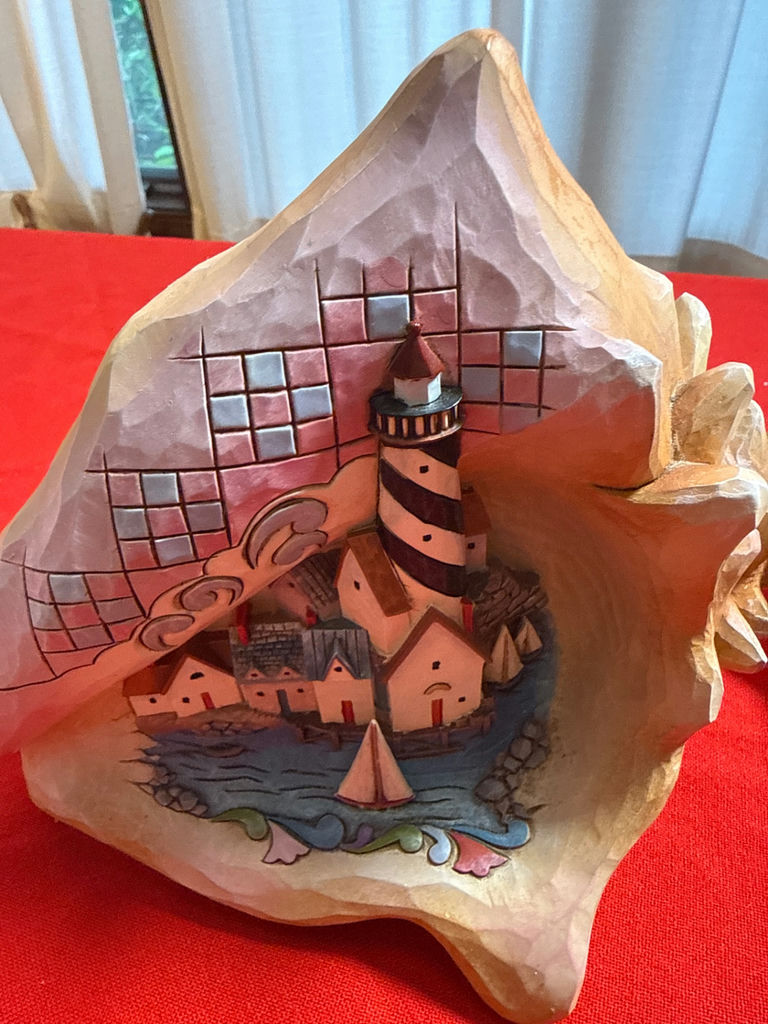 Painted lighthouse scene shell with natural conch shell - image 2 of 4