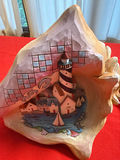 Painted lighthouse scene shell with natural conch shell - thumbnail 2 of 4