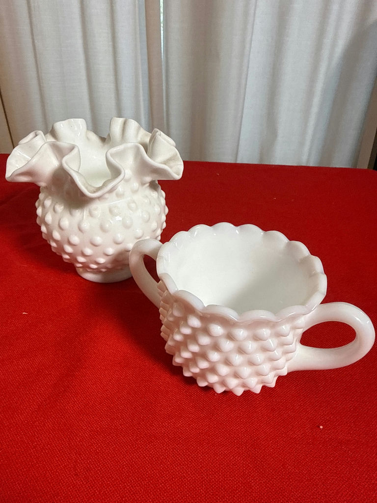 Milk glass White ceramic sugar and creamer and bowl - image 3 of 3