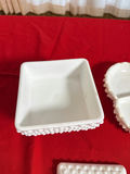 Milk glass  hobnail ceramic dish set with lidded box, and scalloped bowl - thumbnail 2 of 2
