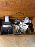 Wooden storage trunk with calculator and papers - thumbnail 2 of 2