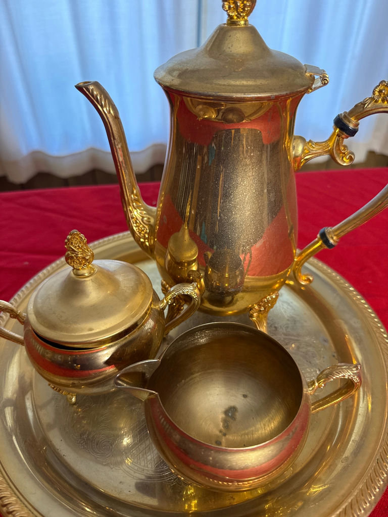 Goldtone Metal Coffee Service Set with Tray and Stirrer - image 2 of 2