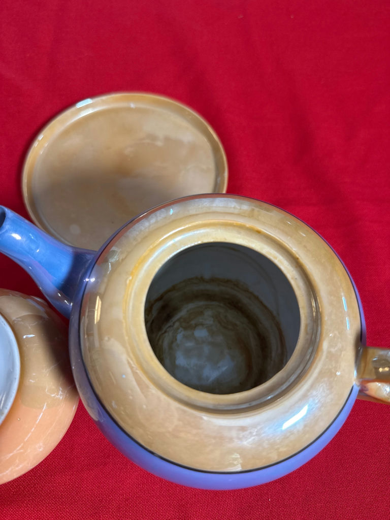 Glazed ceramic teapot with matching creamer and lid - image 4 of 5