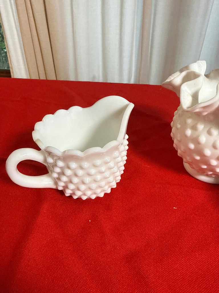 Milk glass White ceramic sugar and creamer and bowl - image 2 of 3